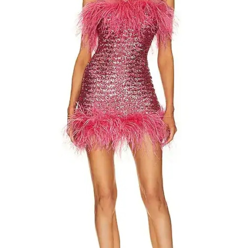 Oséree Pink Sequin Feather Mini Dress – Size S – SOLD OUT